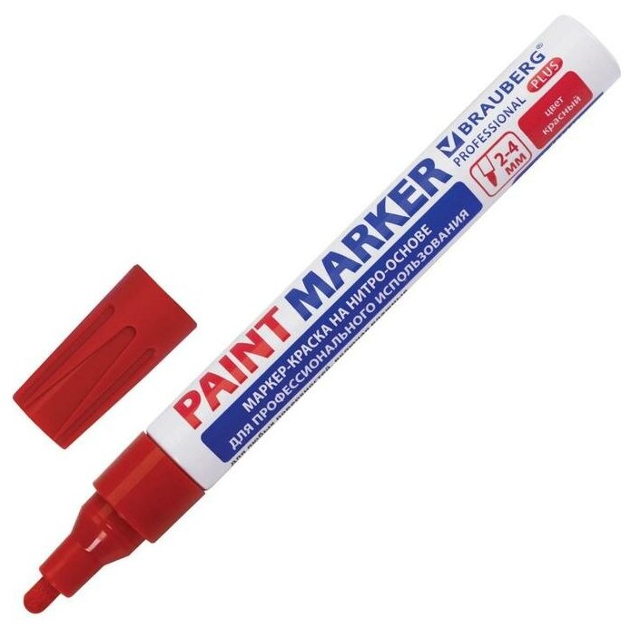 Лаковый маркер-краска BRAUBERG paint marker 4 мм, красный, professional plus 151446