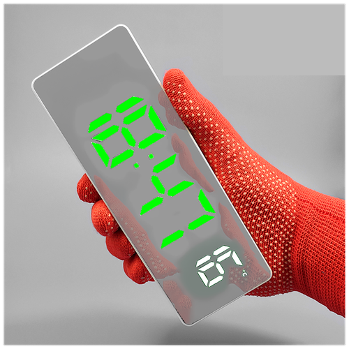 Часы электронные цифровые настольные с будильником, термометром и календарем (Космос x0715) зеркальный дисплей, Белое время, Зеленая температура