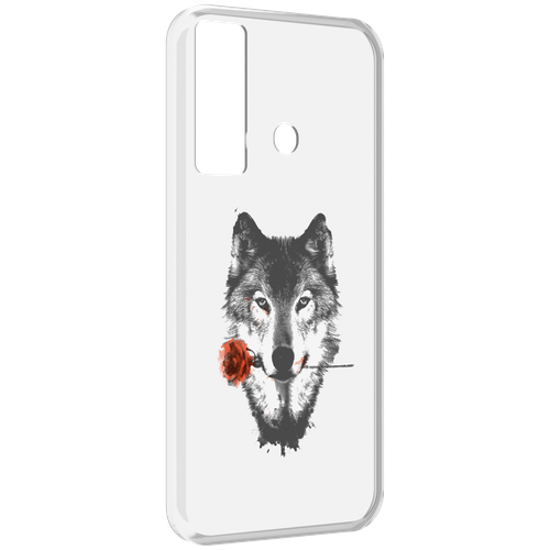 Чехол MyPads волк с розой для Tecno Camon 17 задняя-панель-накладка-бампер