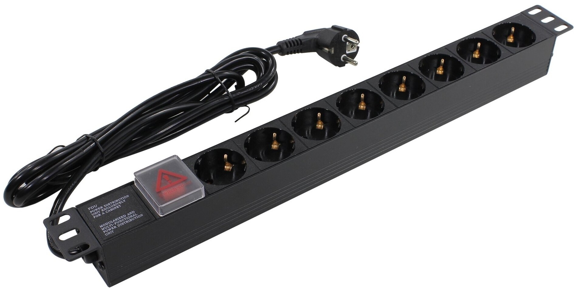 Exegate EX280844RUS Блок розеток ExeGate ServerPro PDU-19H805 Al-8S-EU3-SW, 19",1U,алюм, 8Schuko, евровилка, 3м - фото №1