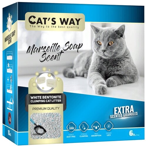 Cats way Box White Cat Litter With Marseille Soap наполнитель комкующийся для кошачьего туалета с ароматом марсельского мыла - 6 л (коробка) наполнитель силикагелевый для кошачьего туалета с аромогранулами haoyu cristal cat litter 6 кг мягкая упаковка