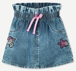 Джинсовая юбка-трапеция с вышивкой из пайеток для девочки Gloria Jeans, размер 6-7л/122