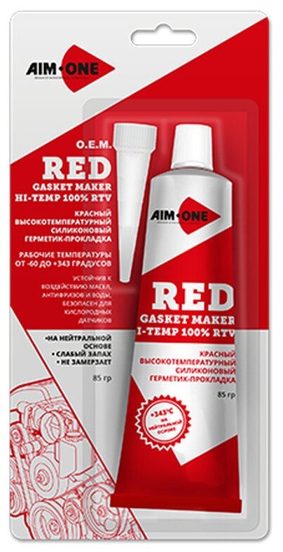 Герметик для прокладок 85гр. Красный AIM-ONE. RED RTV Gasket Maker Neutral Type