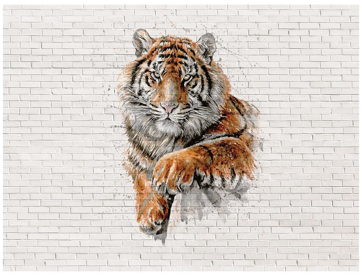 Фотообои Тигр на кирпичах флизелиновые, в стиле лофт, животные, 3,60 х 2,70 м (Flizelini 4096-4F) - фотография № 2