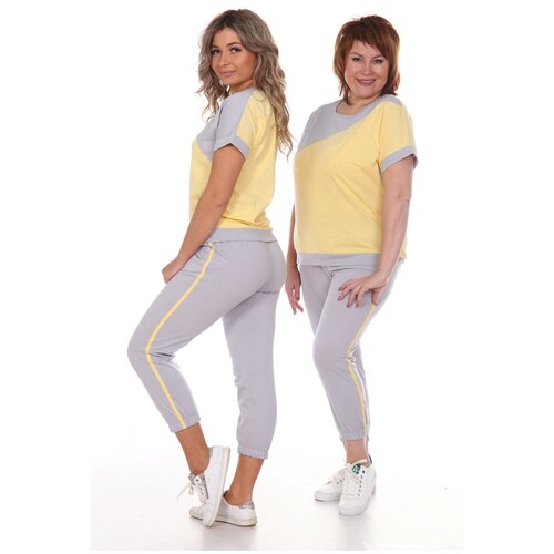 Комплект Каприз, футболка, брюки, размер 42-44, желтый, серый