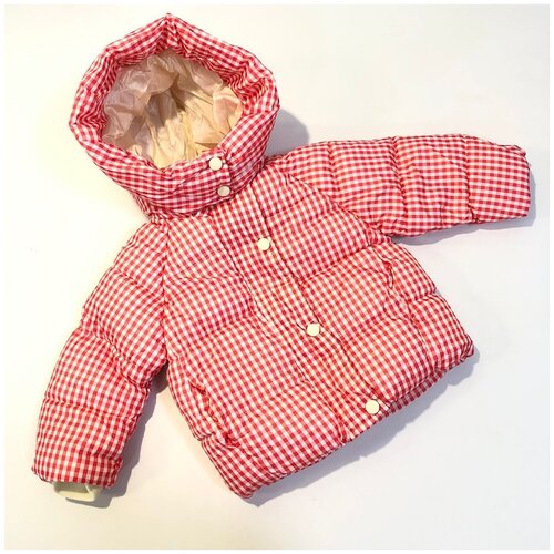 фото Демисезонная куртка для мальчика и девочки спиногрызы клетка красный 86р- р