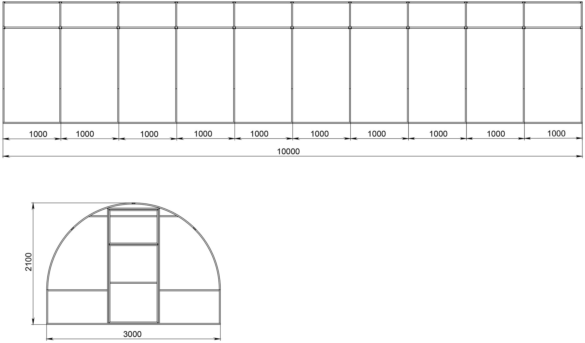 Теплица енисей Стандарт, (10х3х2,1 м), труба 20х20, шаг 1 м, две двери (только каркас!) - фотография № 3
