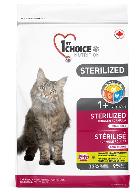 Корм 1st Choice Grain Free Sterilized для стерилизованных кошек, курица с бататом, 5 кг - фотография № 4