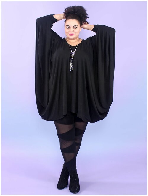 Платье Magesty, повседневное, свободный силуэт, мини, размер 64-74, черный