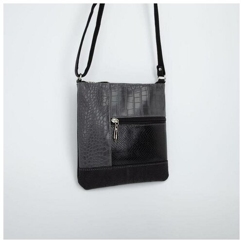 фото Кросс-боди, отдел на молнии, 2 наружных кармана, длинный ремень, цвет чёрный/серый нет бренда