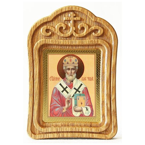Святитель Николай Чудотворец, архиепископ Мирликийский (лик № 003), икона в резной деревянной рамке