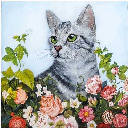 Алмазная мозаика Гранни «Кот в саду» (полная выкладка, 38х38 см, квадратные стразы)