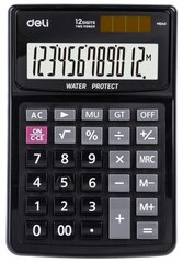 Калькулятор настольный компактный Deli 12раз, влагоз-й, дв. пит, черн. EM04031