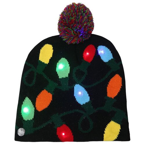 фото Вязаная новогодняя шапка со светодиодной подсветкой (гирлянда), zdk, черная