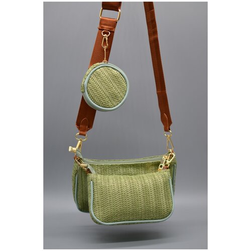 фото Плетеная сумка женская на молнии набор из 3 сумок deoglory зеленая