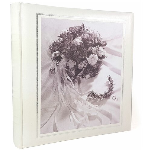 фото Фотоальбом свадебный, альбом комбинированный для 160 фотографий 13х18 и 20 бумажных страниц 26х24 см, холст, цветы, кольца gf 5335