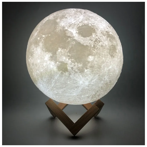 фото Светильник-ночник 3d шар луна moon lamp на деревянной подставке без пульта, 15 см, белый  evdakoff