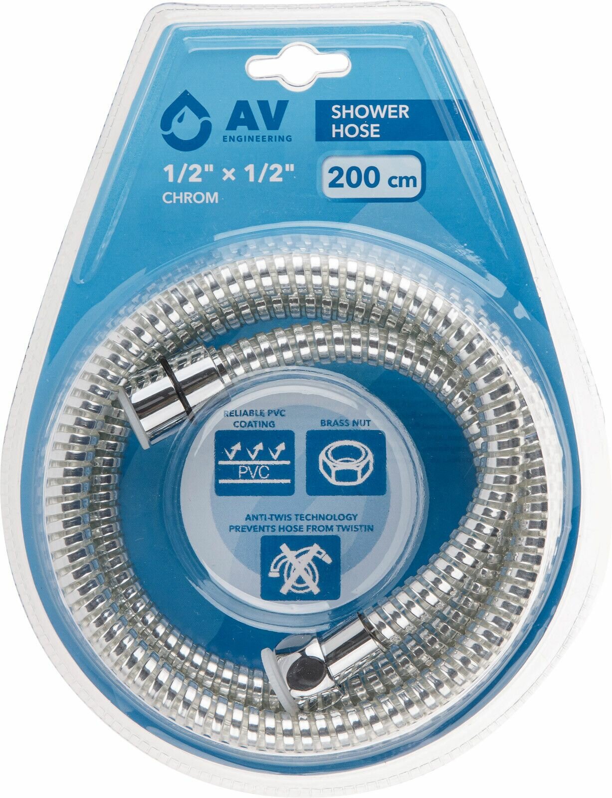 Шланг душевой, PVC, 1/2" г-г 200 см, хром, AV Engineering (AVSSS-112)