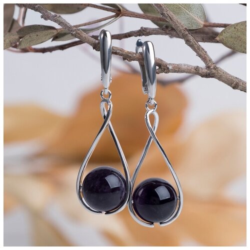 Серьги RusExpress, родирование, аметист, искусственный камень, фиолетовый