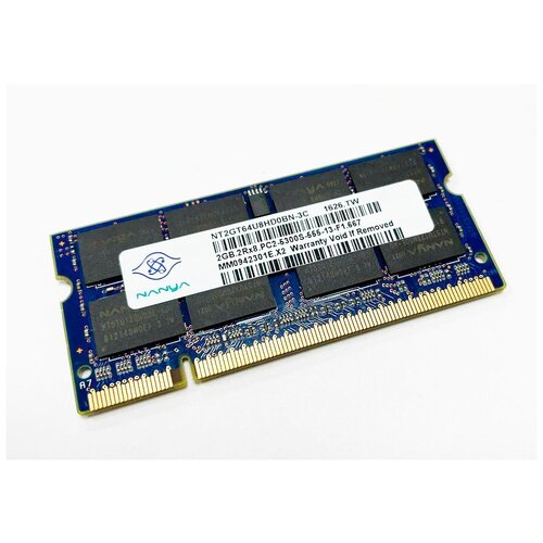Оперативная память DDR2 2Gb 667 Mhz Nanya NT2GT64U8HD0BN-3C PC2-5300 So-Dimm для ноутбука оперативная память ddr2 2gb 667 mhz micron pc2 5300 so dimm для ноутбука