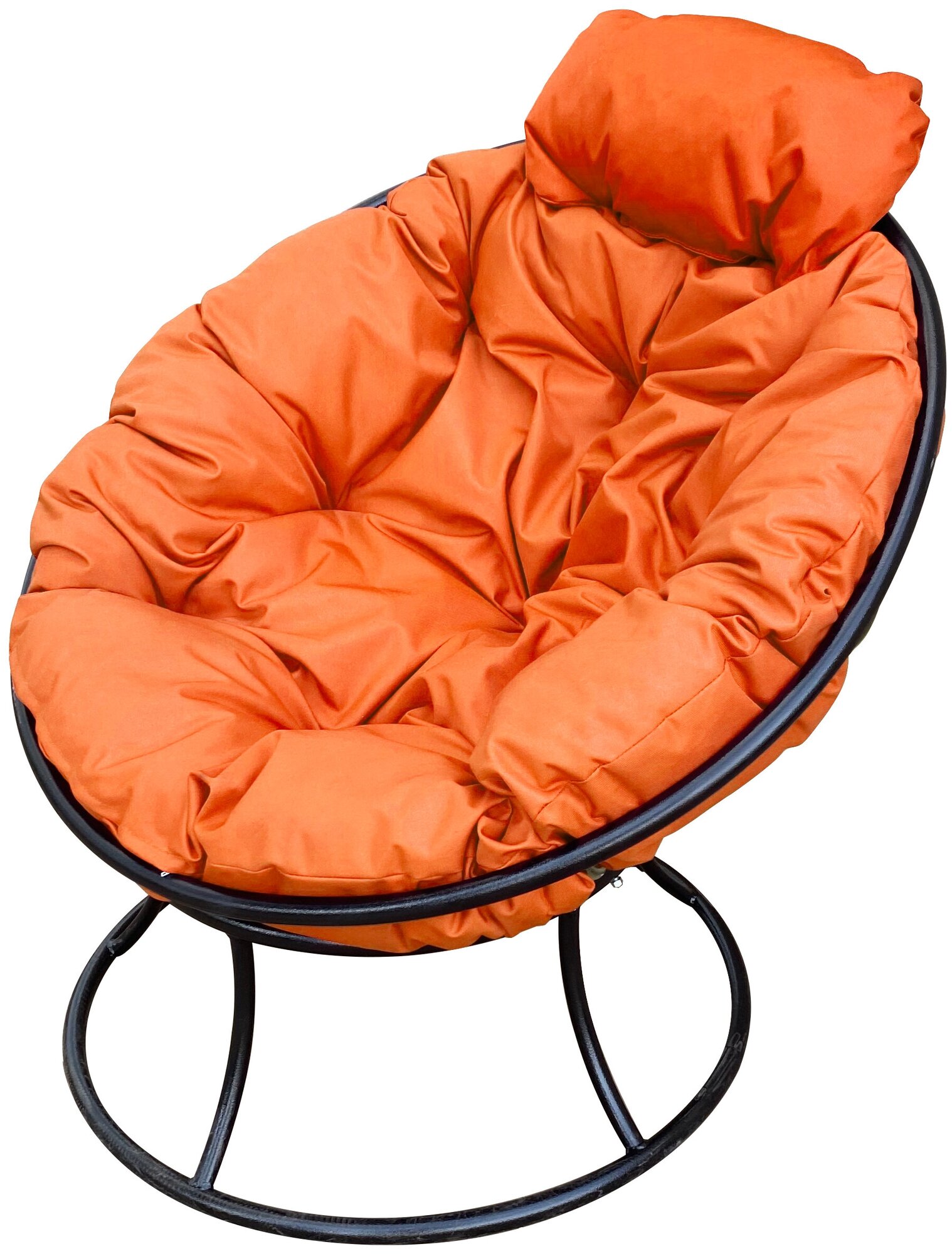 Кресло m-group папасан мини чёрное, оранжевая подушка - фотография № 1