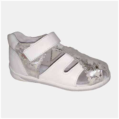 фото 3-1406 р.23 белый+серебро туфли детские открытые кожаные "лель"