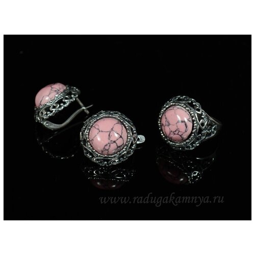 Комплект бижутерии: кольцо, серьги, кахолонг, размер кольца 19, белый кольцо размер 19 розовый