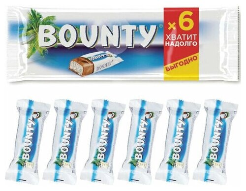 Bounty шоколадный батончик, пачка 6шт по 27,5г - фотография № 6