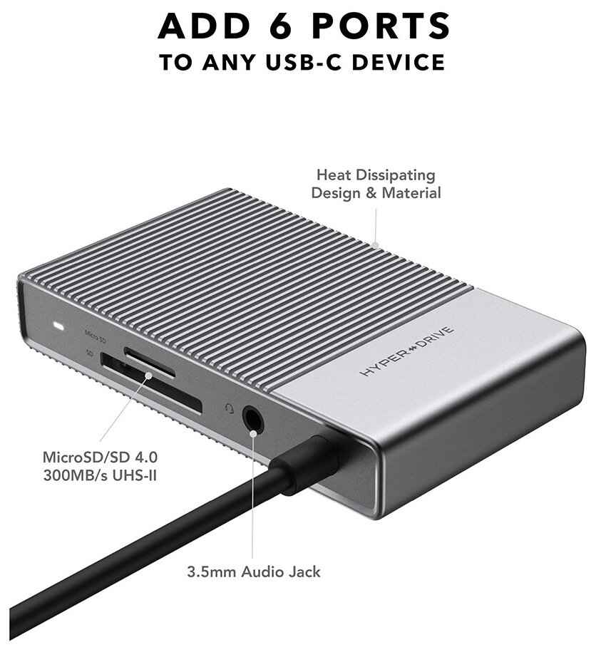Мульти Хаб HyperDrive GEN2 6-in-1 USB-C Hub серебристый (HD-G206)