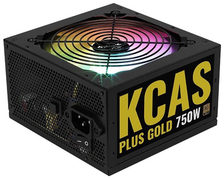 Блок питания Aerocool KCAS PLUS GOLD 750W RGB, 750Вт, 120мм, черный, retail [kcas plus 750g]