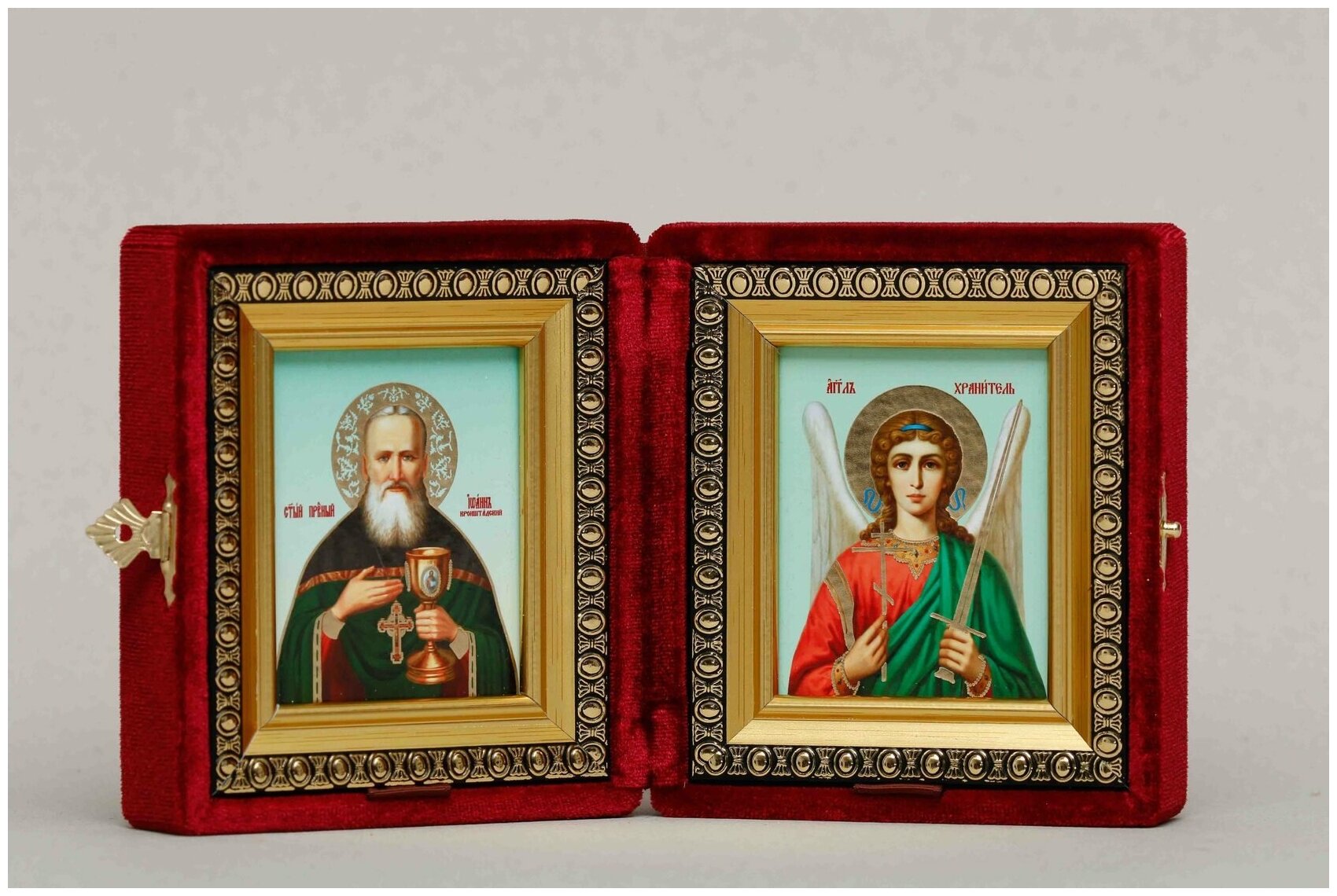 Икона Складень Иоанн Кронштадтский, Праведный и Ангел Хранитель