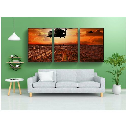 фото Набор модулных постеров для интерьера "uh-60 black hawk, вертолет, побег" 60x90 см. в тубусе, без рамки lotsprints