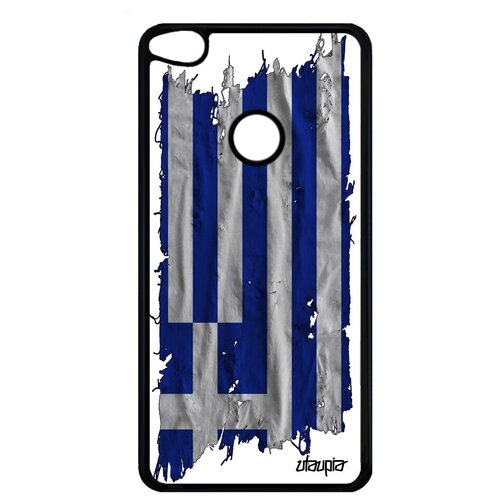 фото Противоударный чехол на смартфон // huawei p9 lite 2017 // "флаг греции на ткани" дизайн стиль, utaupia, белый