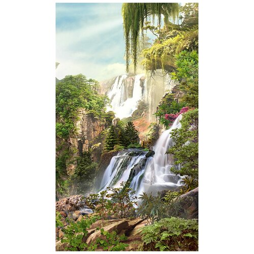 Фотообои Уютная стена Волшебный пейзаж с водопадом 160х270 см Виниловые Бесшовные (единым полотном)