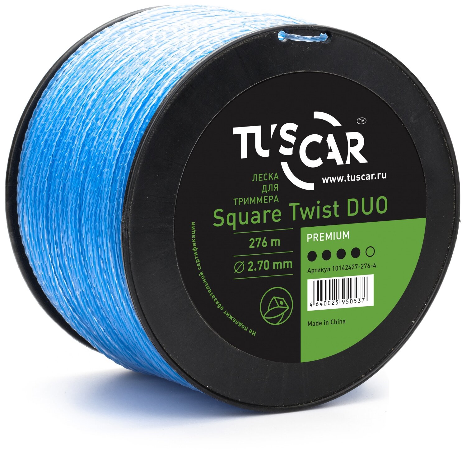 Леска для триммера TUSCAR Square Twist DUO Premium, 2.70мм* 276м, 10142427-276-4