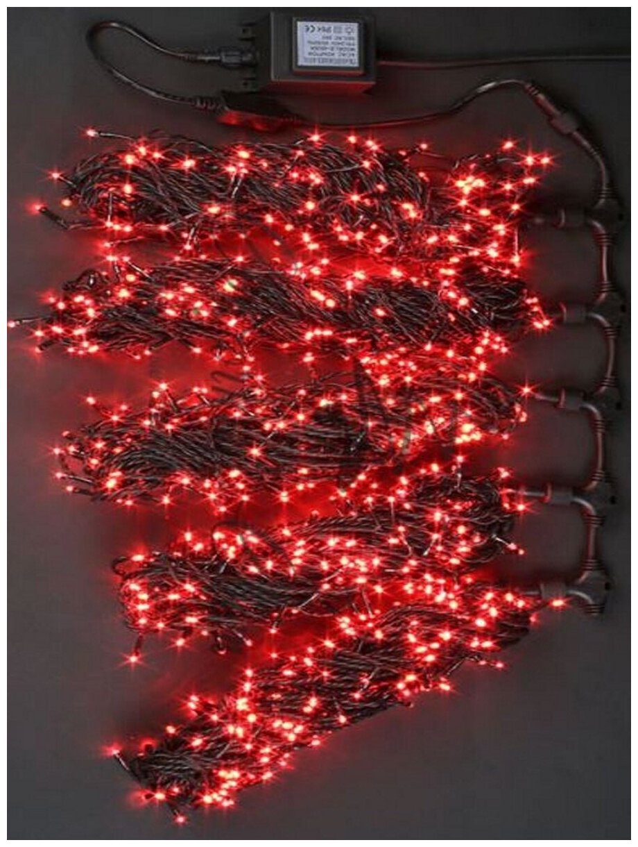 Гирлянда Нить Роса провод медного цвета 1000 LED красных (мини) на 50 нитях длиной 2 метра