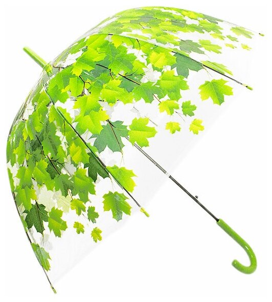 Подарки Прозрачный зонт-трость "Зелёные листья" (купол 80 см)