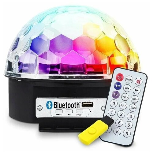 фото Светодиодный диско-шар led magic ball с пультом управления, bluetooth, динамиком и флешкой (черный)