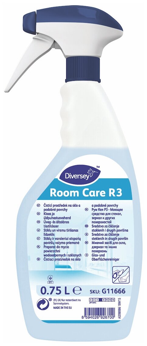 Средство Diversey Room Care R3 для стекол, зеркал и кафельной плитки, 750 мл