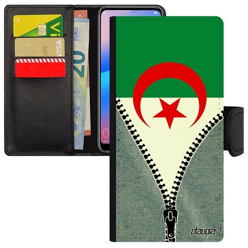 фото Противоударный чехол-книжка на мобильный // samsung galaxy a12 // "флаг алжира на молнии" страна дизайн, utaupia, серый