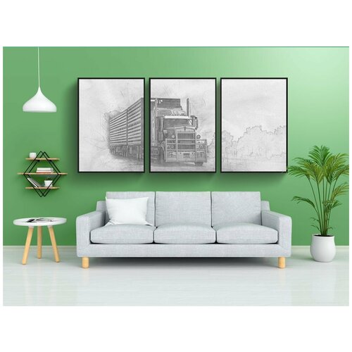 фото Набор модулных постеров для интерьера "грузовая машина, полу, набросок" 60x90 см. в тубусе, без рамки lotsprints