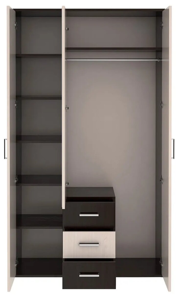 Шкаф для спальни BTS Белла 3-х створчатый, (ШхГхВ): 120х47х212 см, венге/дуб атланта - фотография № 3