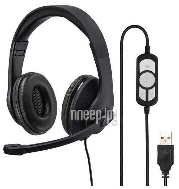 Наушники с микрофоном Hama HS-USB300 черный 2м (00139924) - фото №2