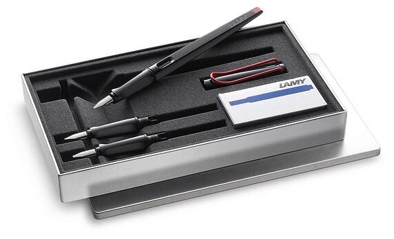 Подарочный набор Lamy ручка перьевая joy 015+зап перья+картр, Черный, 1,1 mm, 1,5 mm, 1,9 mm