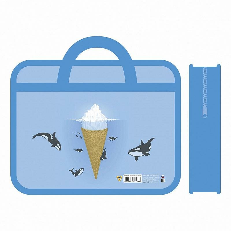 фото Папка детская пластиковая с ручками на молнии А4 "айсберг" (Пчёлка)