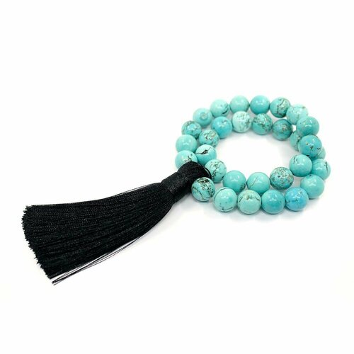 фото Браслет-нить handinsilver ( посеребриручку ) браслет-четки из глянцевой голубой бирюзы 10мм с кисточкой., бирюза, 1 шт., размер 19 см, диаметр 10 см, голубой, бирюзовый