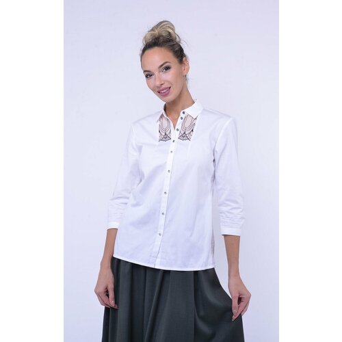 Блуза  Тамбовчанка, повседневный стиль, укороченный рукав, размер 50, белый