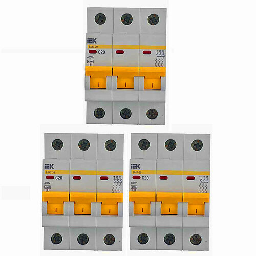 Автоматический выключатель IEK ВА 47-29 (MVA20-3-020-C) 3P 20А тип C 4,5 кА 400 В на DIN-рейку (3 шт.) автоматический выключатель dekraft ba 101 11031dek 3p 20а тип в 4 5 ка 230 400 в на din рейку