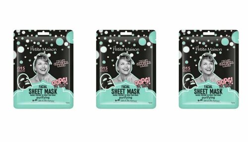 Petite Maison Маска для лица FACIAL SHEET MASK PURIFYING - BLACK CHARCOAL Очищающая, 25 мл, 3 штуки