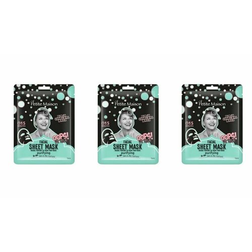 Petite Maison Маска для лица FACIAL SHEET MASK PURIFYING - BLACK CHARCOAL Очищающая, 25 мл, 3 штуки